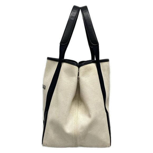 Auth BALENCIAGA Navy Cabas S 339933 Cream Black Canvas Leather Tote Bag - Picture 4 of 16